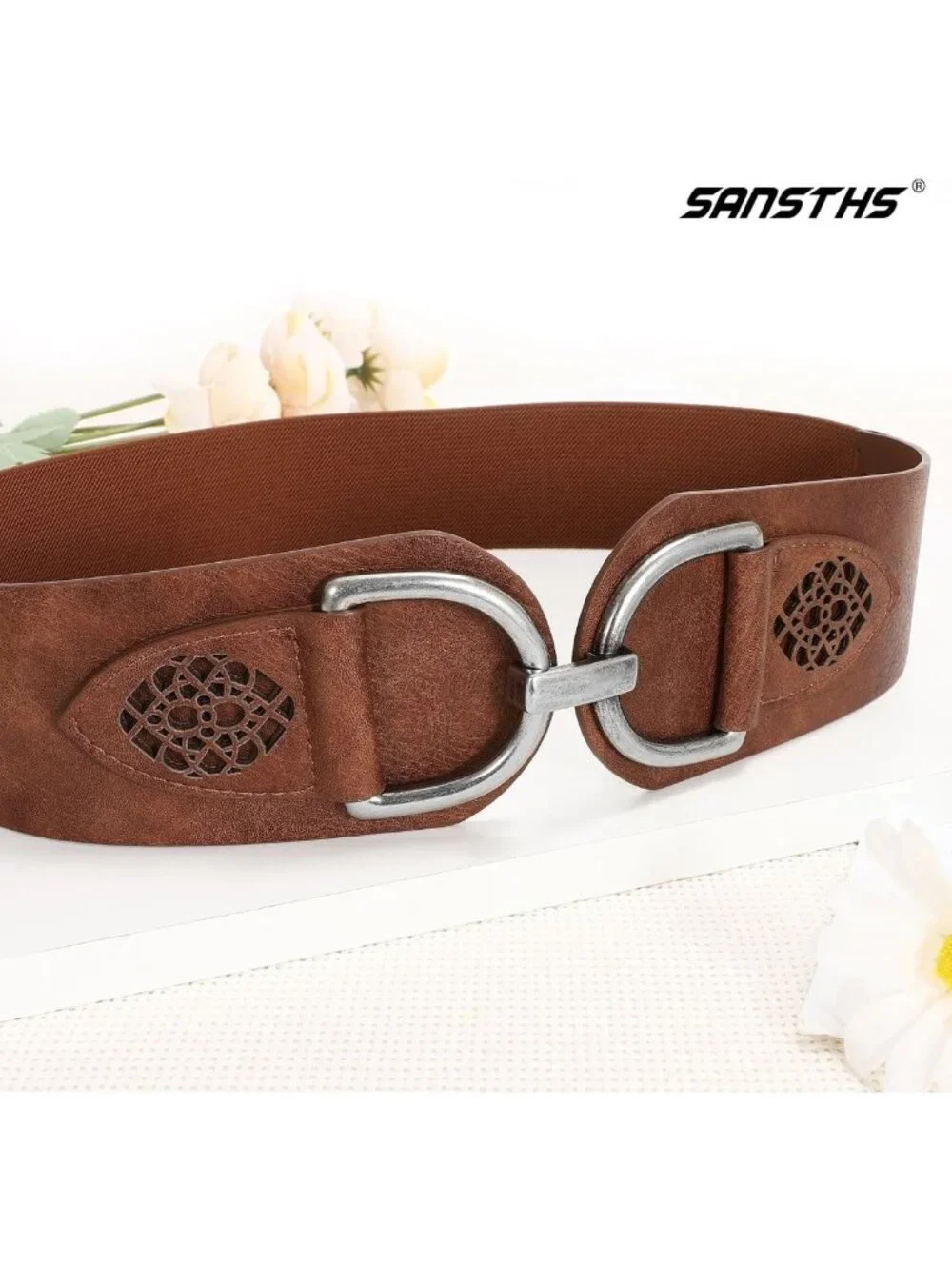 Vintage Stretchy Wide Belt with Chunky Buckle - Elastic Waist Accessory for